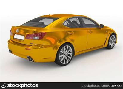 car isolated on white - golden, transparent glass - back-right side view - 3d rendering
