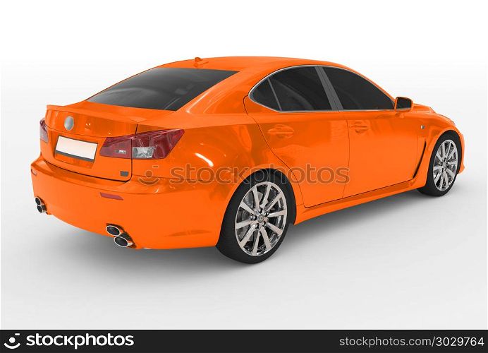 car isolated on white - orange paint, tinted glass - back-right . car isolated on white - orange paint, tinted glass - back-right side view - 3d rendering