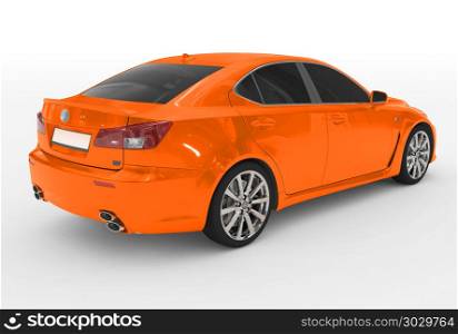 car isolated on white - orange paint, tinted glass - back-right . car isolated on white - orange paint, tinted glass - back-right side view - 3d rendering