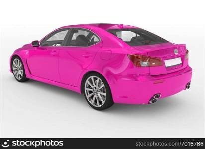 car isolated on white - purple paint, transparent glass - back-left side view - 3d rendering