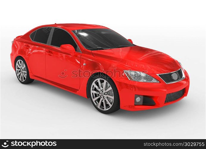 car isolated on white - red paint, tinted glass - front-right si. car isolated on white - red paint, tinted glass - front-right side view - 3d rendering