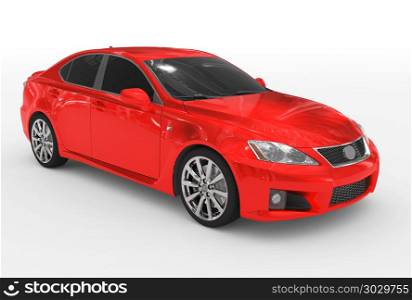 car isolated on white - red paint, tinted glass - front-right si. car isolated on white - red paint, tinted glass - front-right side view - 3d rendering