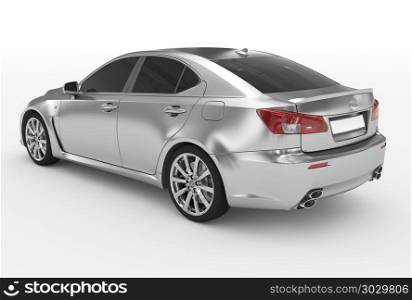 car isolated on white - silver, tinted glass - back-left side vi. car isolated on white - silver, tinted glass - back-left side view - 3d rendering