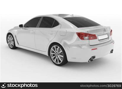 car isolated on white - white paint, tinted glass - back-left si. car isolated on white - white paint, tinted glass - back-left side view - 3d rendering