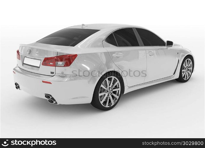 car isolated on white - white paint, tinted glass - back-right s. car isolated on white - white paint, tinted glass - back-right side view - 3d rendering