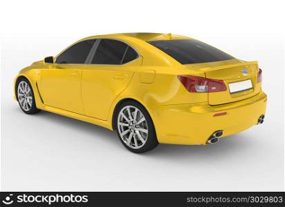 car isolated on white - yellow paint, tinted glass - back-left s. car isolated on white - yellow paint, tinted glass - back-left side view - 3d rendering