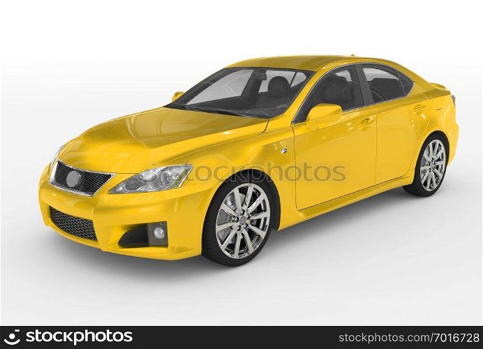 car isolated on white - yellow paint, transparent glass - front-left side view - 3d rendering