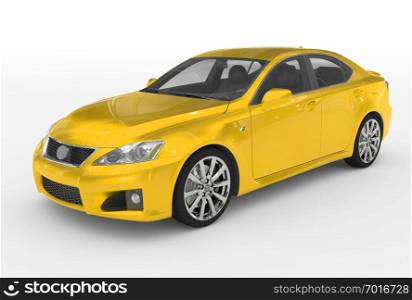 car isolated on white - yellow paint, transparent glass - front-left side view - 3d rendering