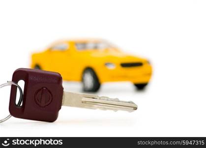 Car keys and car at background isolated on white&#xA;