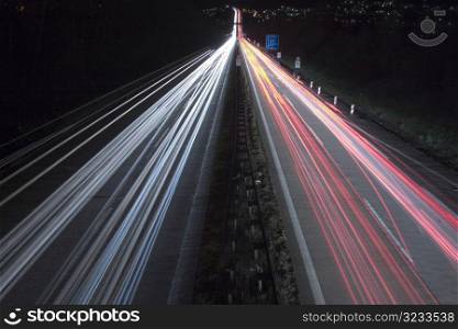 Car lights on road