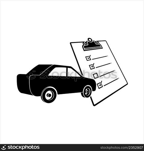 Car Maintenance List Icon, Vehicle Functional Checks, Servicing, Repairing, Replacing Of Necessary Parts Vector Art Illustration
