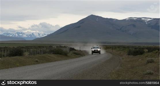 Car moving on the road, Torres Del Paine National Park, Patagonia, Chile