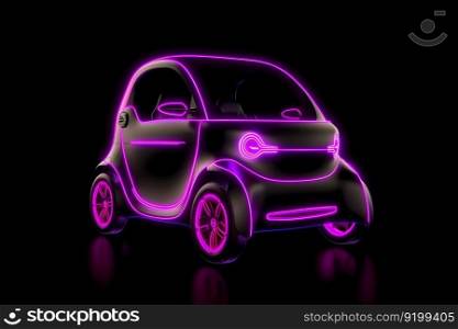 car of the future hologram neon on a black background. Neural network AI generated art. car of the future hologram neon on a black background. Neural network AI generated