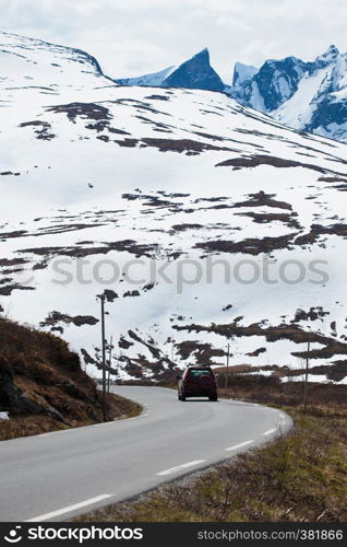 car on a mountain road at the Norway