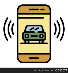 Car on smartphone screen icon. Outline car on smartphone screen vector icon color flat isolated. Car on smartphone screen icon color outline vector