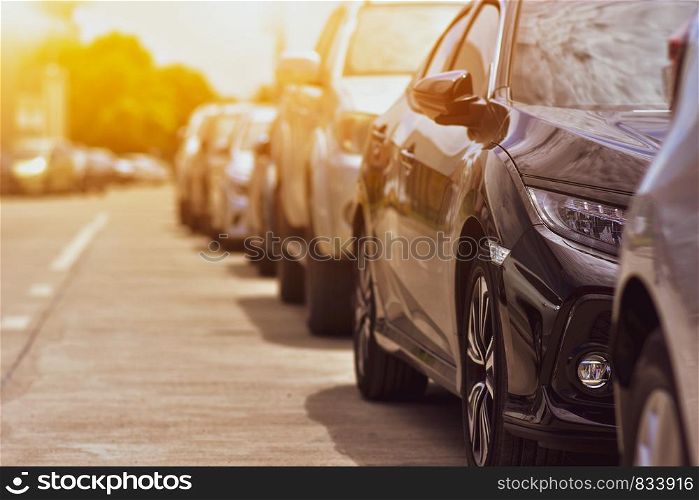 Car parked on street,Car parking row on road,Transportation