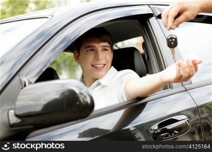 car rent or leasing concept, selective focus on eyes, special toned photo f/x