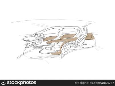 Car sketch. Sketch of car interior on white background