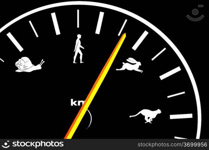 Car speedometer shows speed with animal and human icons