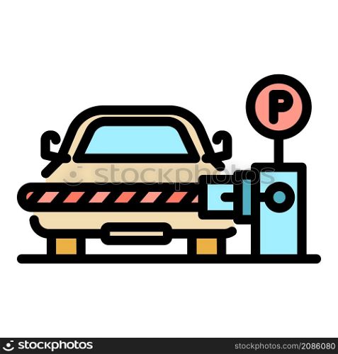 Car stop on barrier icon. Outline car stop on barrier vector icon color flat isolated. Car stop on barrier icon color outline vector