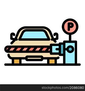 Car stop on barrier icon. Outline car stop on barrier vector icon color flat isolated. Car stop on barrier icon color outline vector