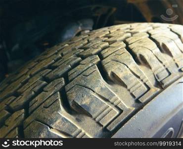 Car tire tread with dirty of the pickup truck