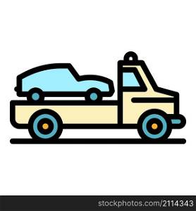 Car tow truck icon. Outline car tow truck vector icon color flat isolated. Car tow truck icon color outline vector
