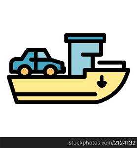 Car travel on ship icon. Outline car travel on ship vector icon color flat isolated. Car travel on ship icon color outline vector