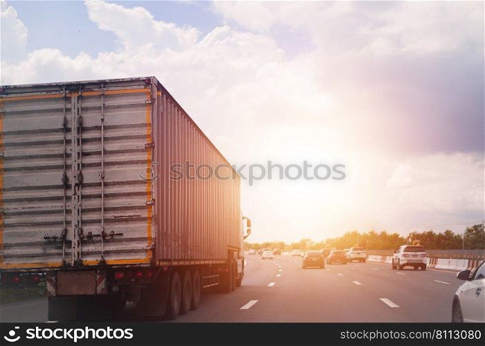 Car truck container transport  on road