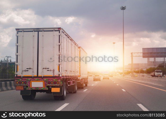 Car truck container transport  on road