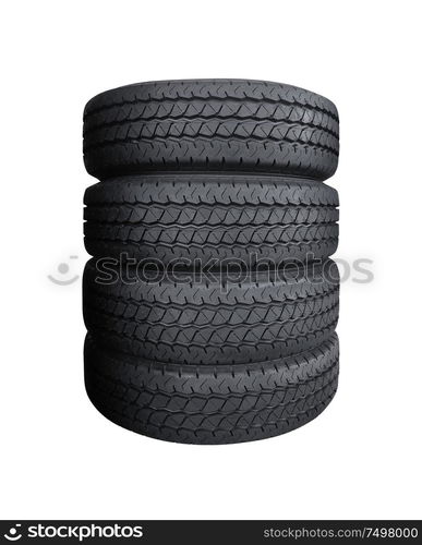 Car tyres pile isolated on white background