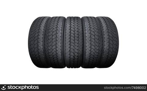 Car tyres pile isolated on white background