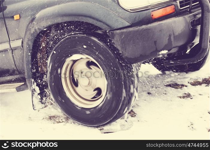 Car under the snow in winter season