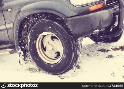 Car under the snow in winter season