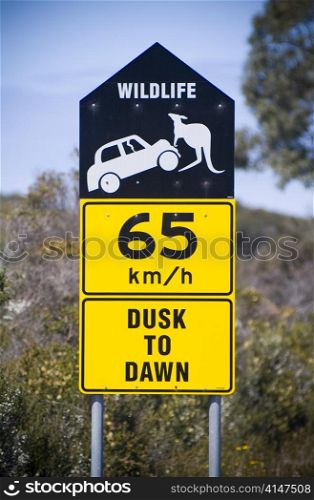 Car versus the Kangaroo in a drivers warning sign in Australia