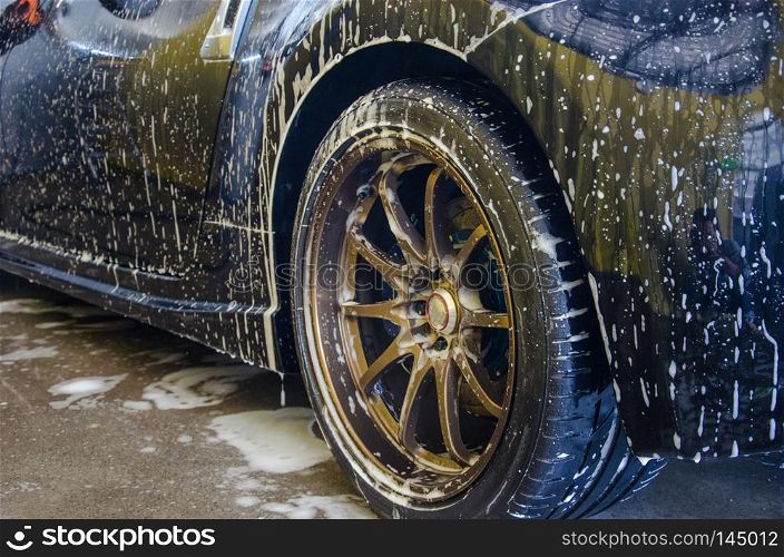 Car wash with foam in car wash