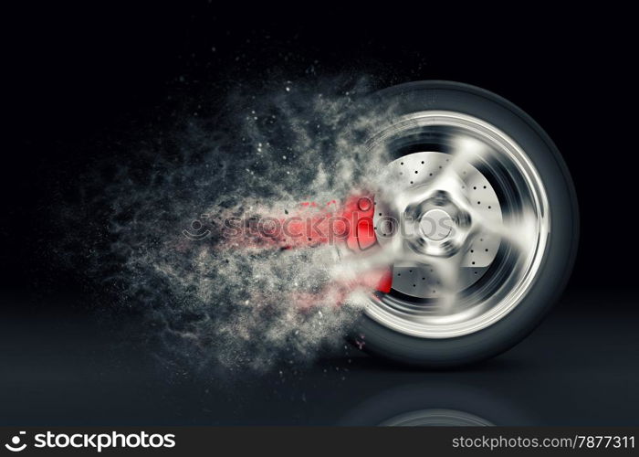 Car wheel with trail of dust