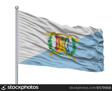 Carabobo State City Flag On Flagpole, Country Venezuela, Isolated On White Background. Carabobo State City Flag On Flagpole, Venezuela, Isolated On White Background