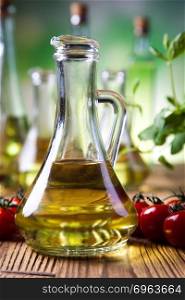 Carafe with olive oil, Mediterranean rural theme