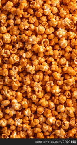 Caramalized popcorn seamless background. Generative AI. High quality illustration. Caramalized popcorn seamless background. Generative AI