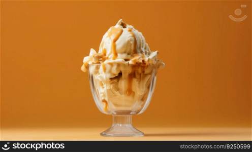 Caramel ice cream. Illustration Generative AI  