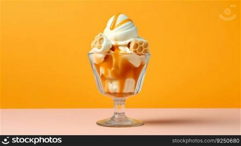 Caramel ice cream. Illustration Generative AI

