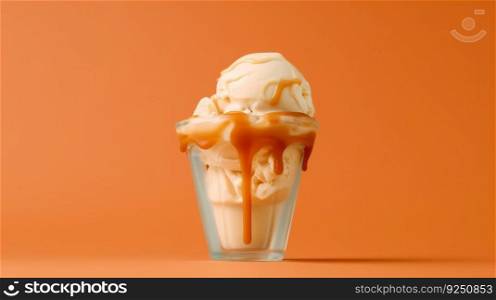 Caramel ice cream. Illustration Generative AI


