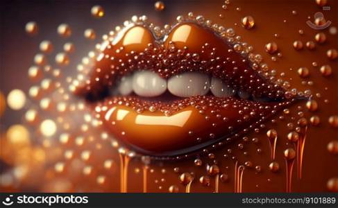 Caramel sweet lips with drops of syrup. Generative AI.. Caramel sweet lips with drops of syrup. Generative AI