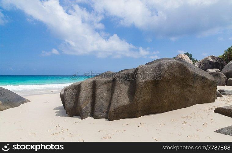 Carana Beach Panorama on Mahe Seychelles.. Carana Beach Panorama on Mahe Seychelles
