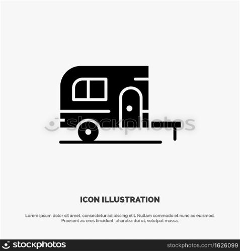 Caravan, Camping, Camp, Travel Solid Black Glyph Icon
