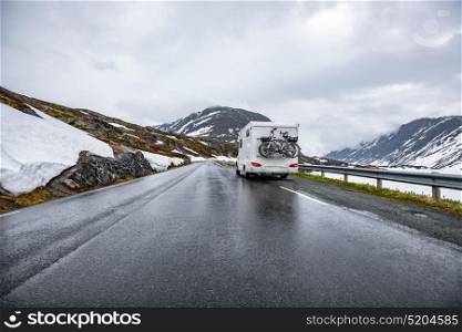 Caravan car travels on the highway. Tourism vacation and traveling.