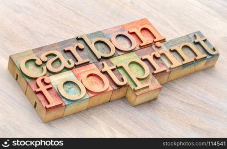 carbon footprint word abstract in letterpress wood type printing blocks