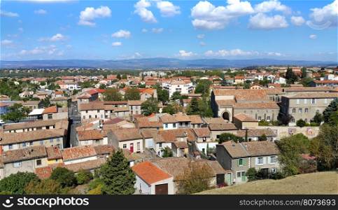 Carcassonne lower town, panorama, Region of Occitania, France