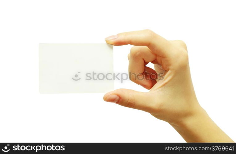 card blank in a hand isolated on white